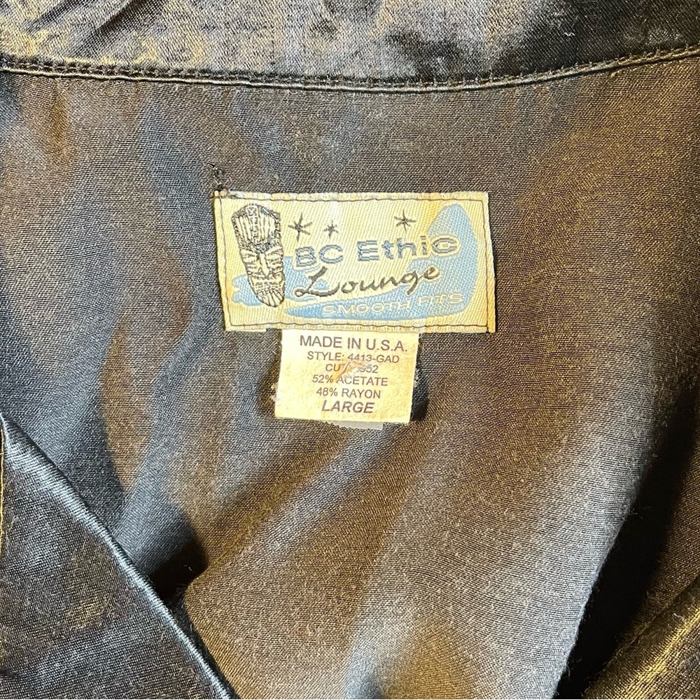 Vintage BC Ethic Lounge Satin Rockabilly Lounge Camp Shirt Onyx Buttons Large - Picture 6 of 6